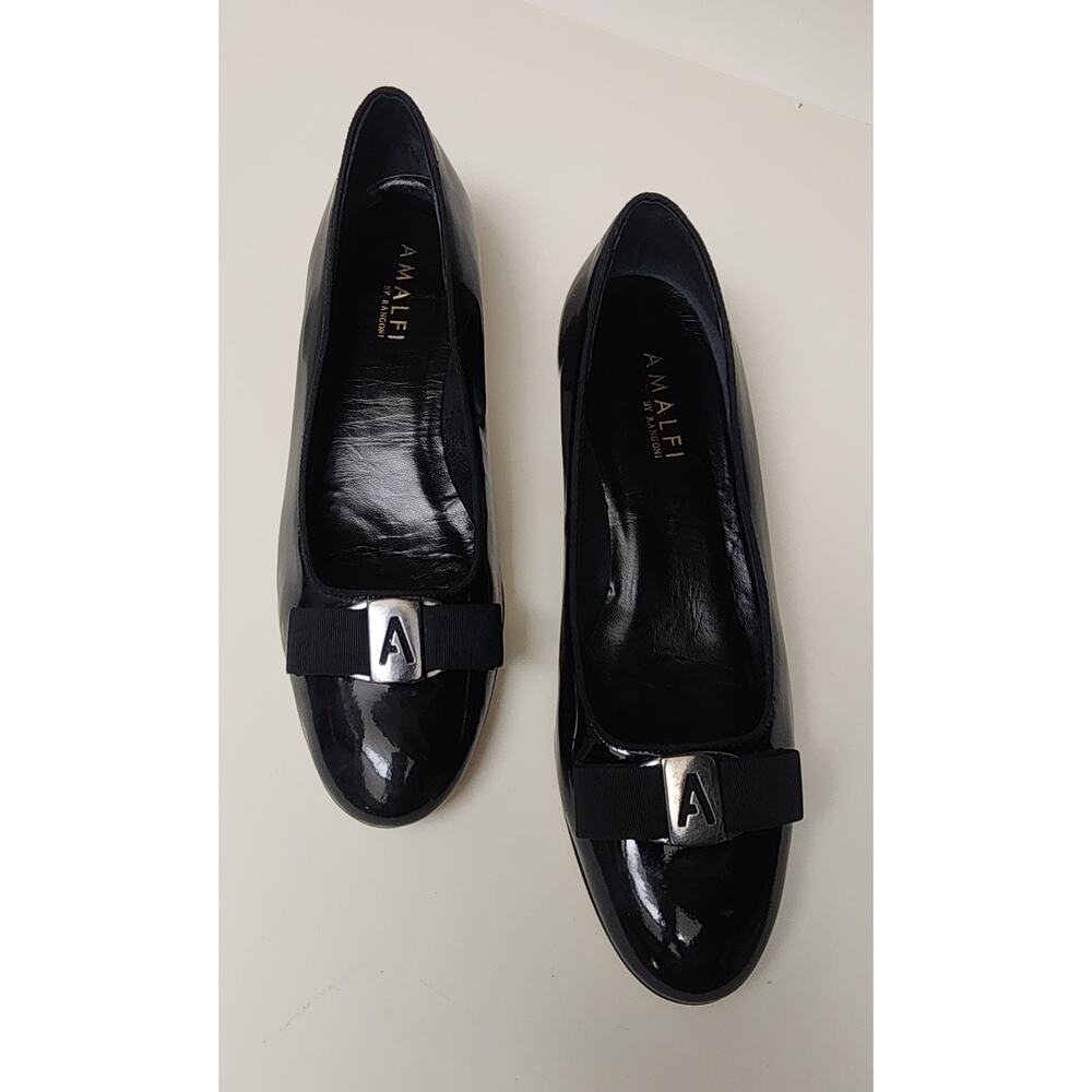 Amalfi by Rangoni Women's Patent Leather Black Block Heel Dress Shoes Pumps 9B